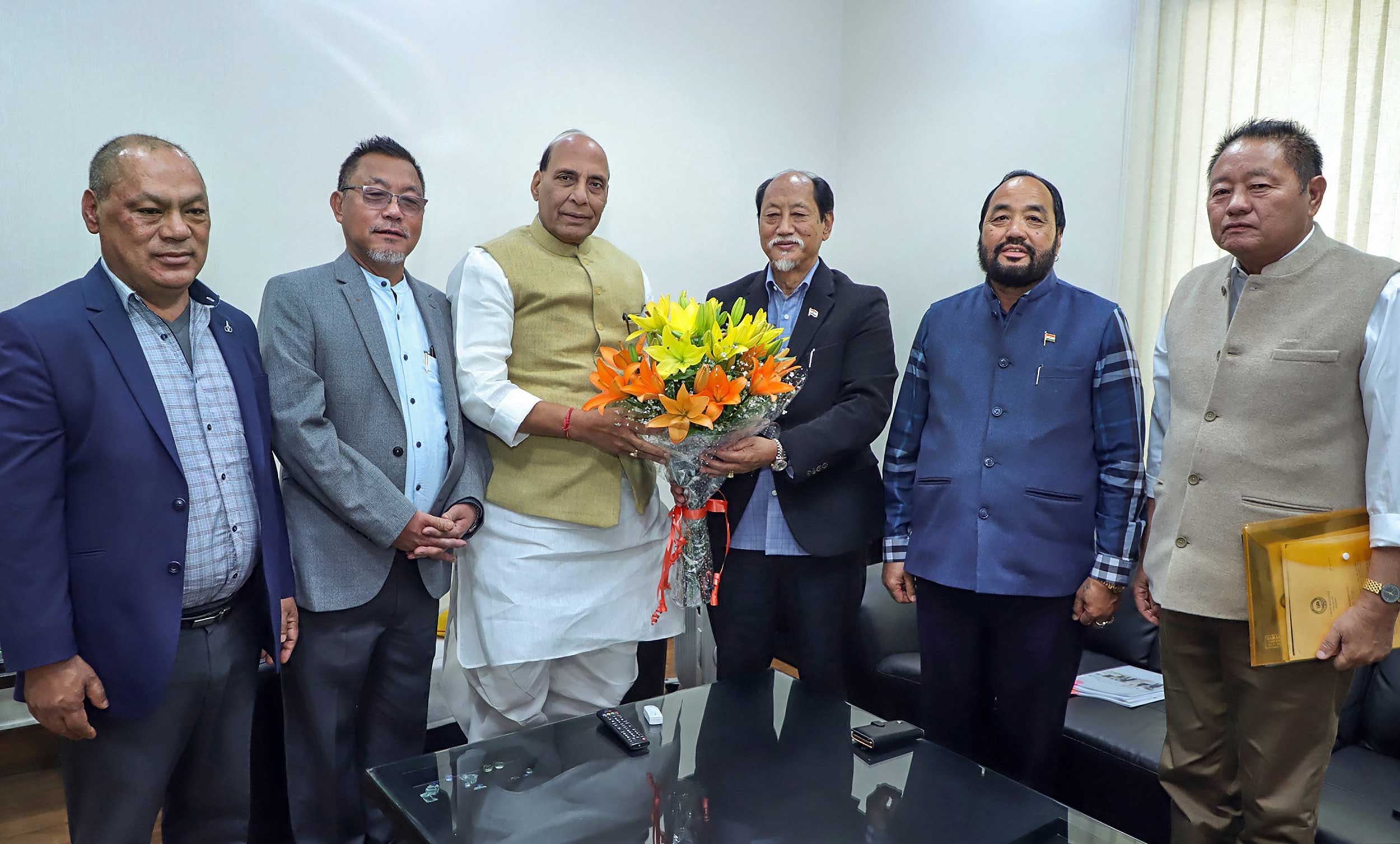 A delegation led by Nagaland chief minister Neiphiu Rio calls on Union home minister Rajnath Singh, in New Delhi, on Sunday. 