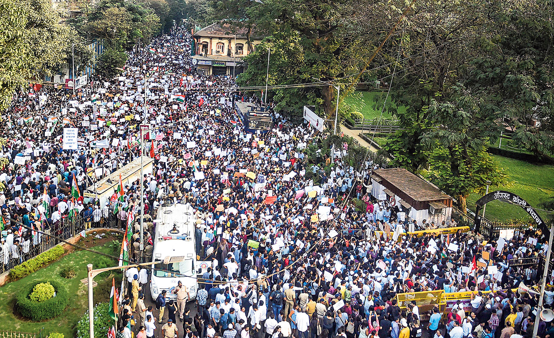 The August Kranti Maidan in Mumbai brims with protesters on Thursday. 