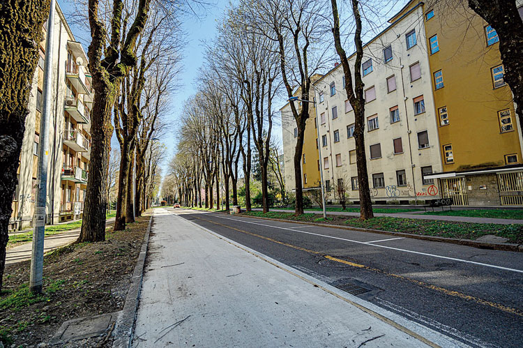 A deserted street in San Donato Mailanese in Milan. 
