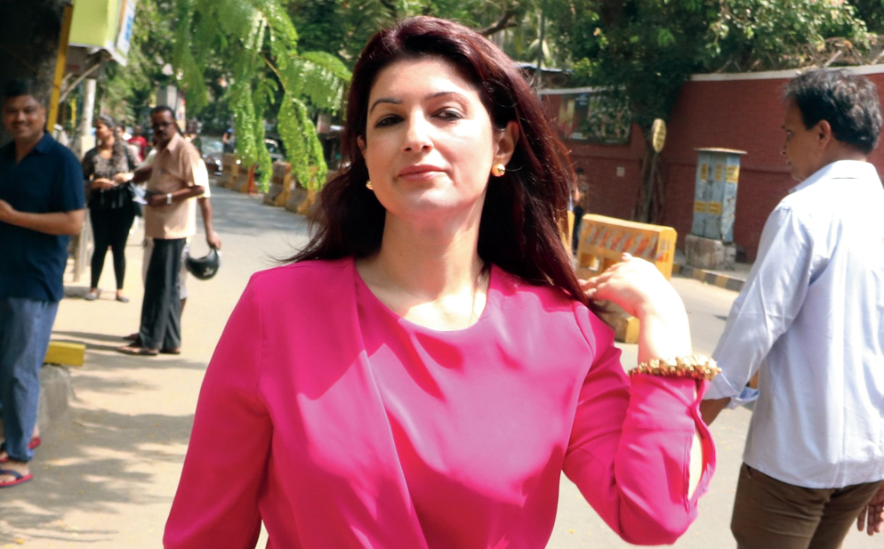 Twinkle Khanna after casting her vote at Juhu. Her husband Akshay Kumar, who recently made news with his non-political interview with PM Narendra Modi, wasn’t seen with her.