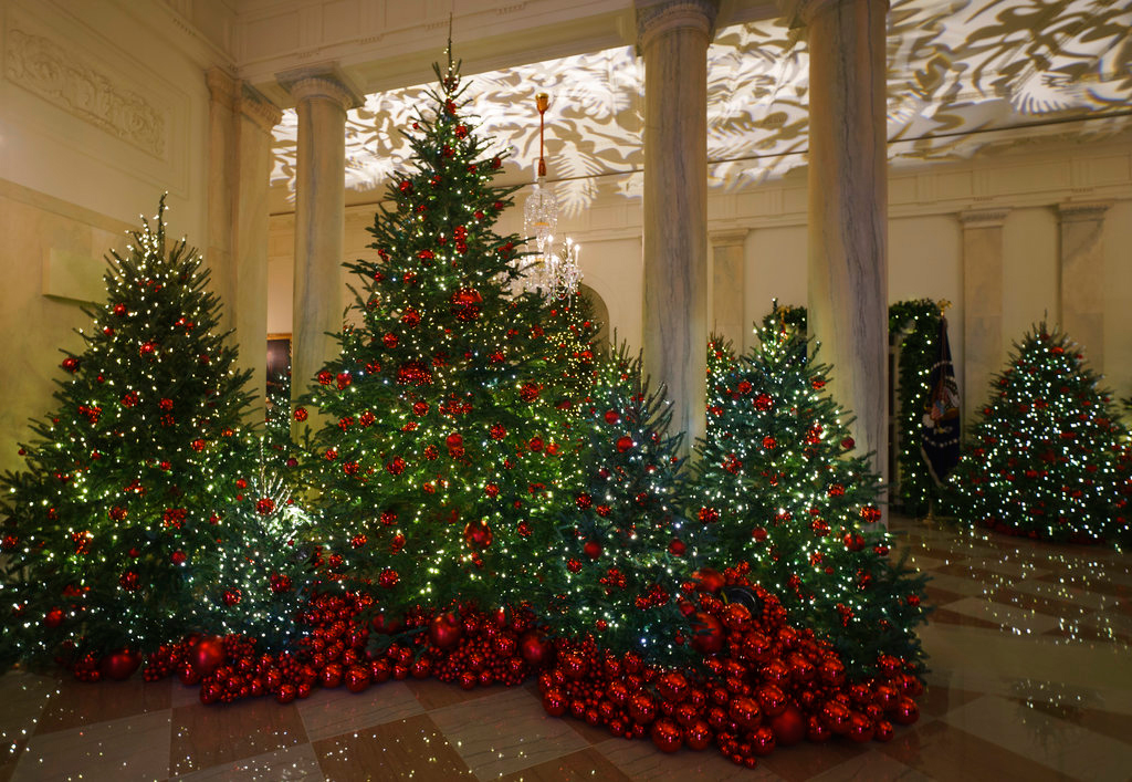 Grand Foyer and Cross Hall during the 2018 Christmas preview at the White House on November 26, 2018.