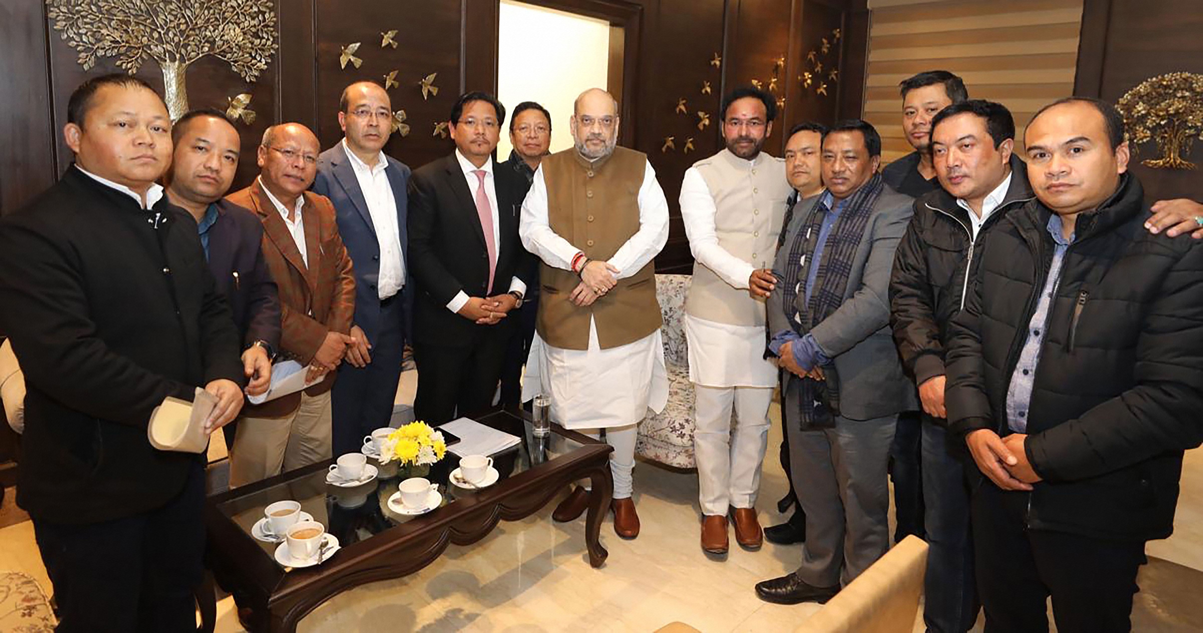 Union home minister Amit Shah in a meeting with a delegation of Meghalaya Democratic Alliance (MDA) led by its chairman and state chief minister Conrad K. Sangma, in New Delhi, Saturday, December 14, 2019.