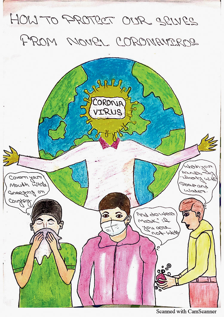 Posters created by the children of a slum in Narkeldanga to spread awareness about social distancing
