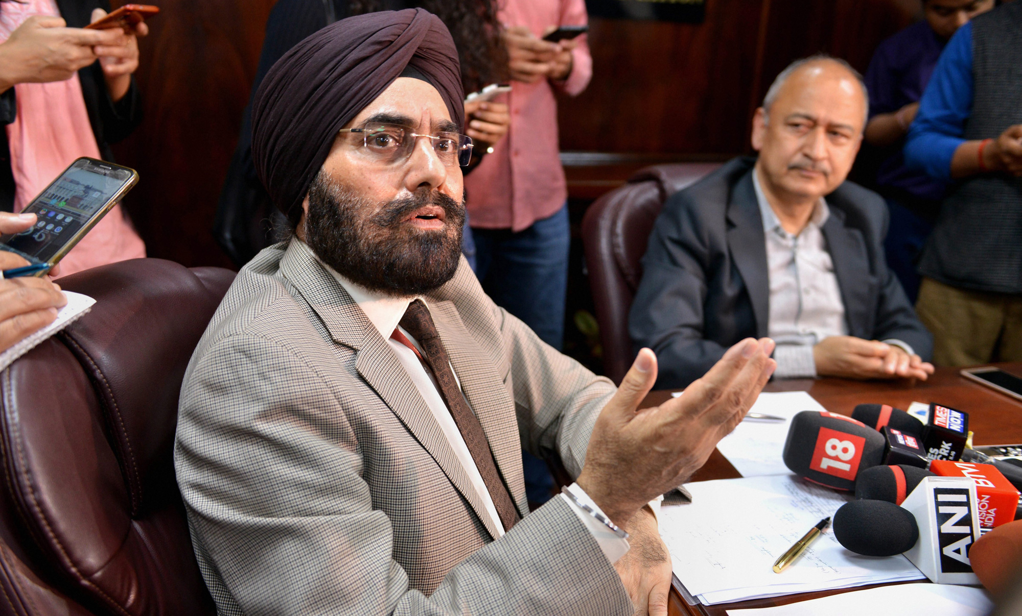 DGCA B.S. Bhullar addresses the media, as Civil Aviation Secretary Pradeep Singh Kharola looks on, after an all-airlines meeting to discuss the impact of ban on Boeing 737 Max aircrafts, in New Delhi on Wednesday, March 13, 2019. 