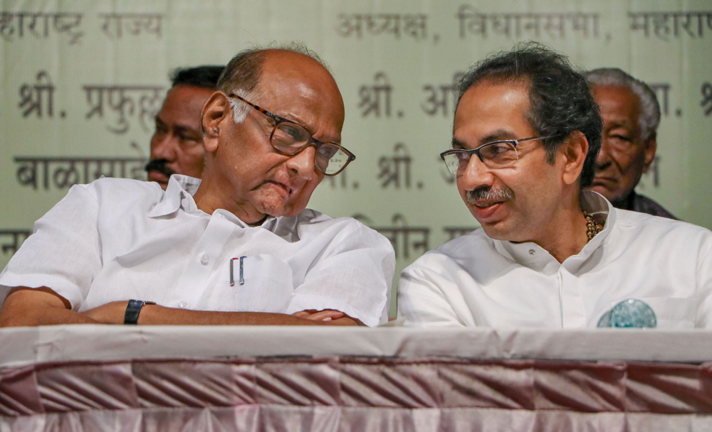 NCP president Sharad Pawar with Maharashtra chief minister Uddhav Thackeray at an event in Nagpur on December 18