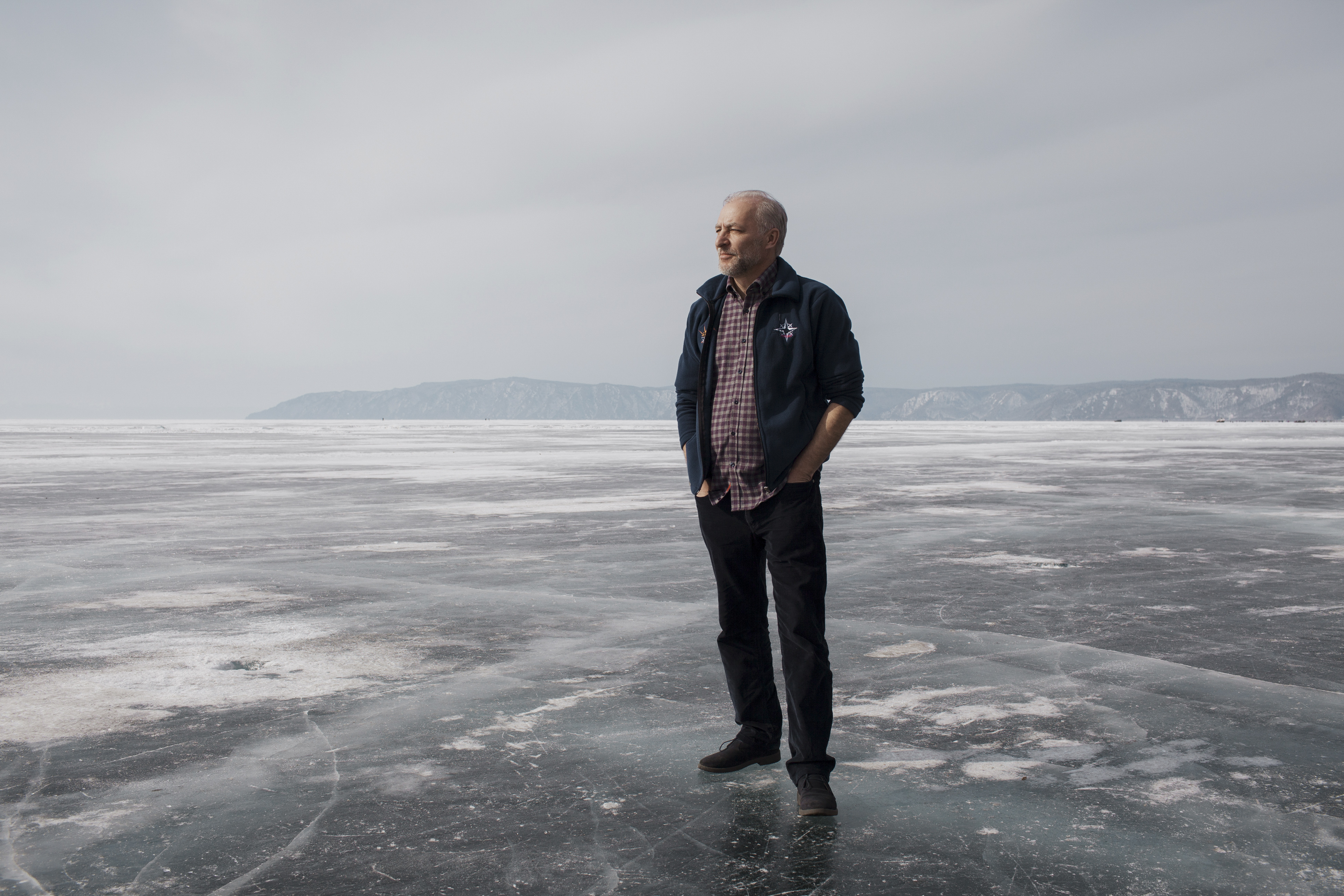 Aleksey P. Nikiforov, founder of the Baikal Ice Marathon, on Lake Baikal on March 3, 2019.