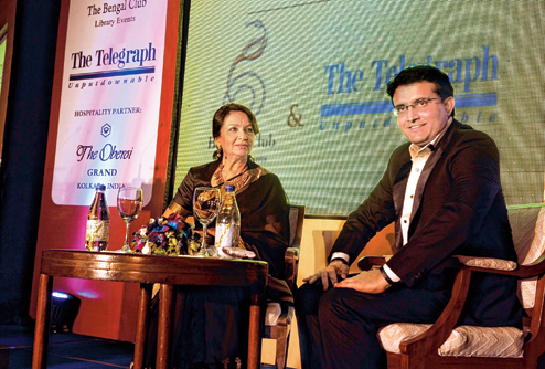Sourav Ganguly with Sharmila Tagore at the Third Annual Tiger Pataudi Memorial Lecture in 2014