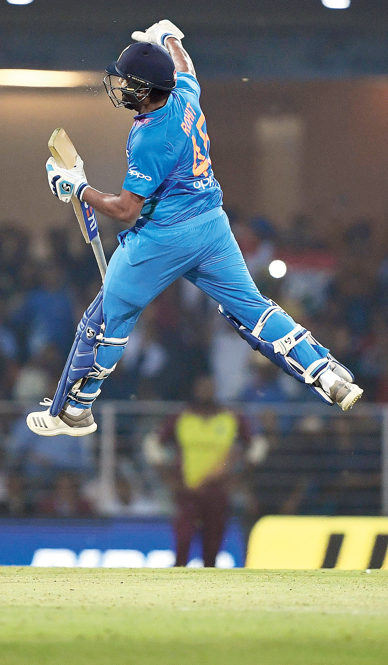 Rohit Sharma celebrates after reaching his century in Lucknow on Tuesday. 