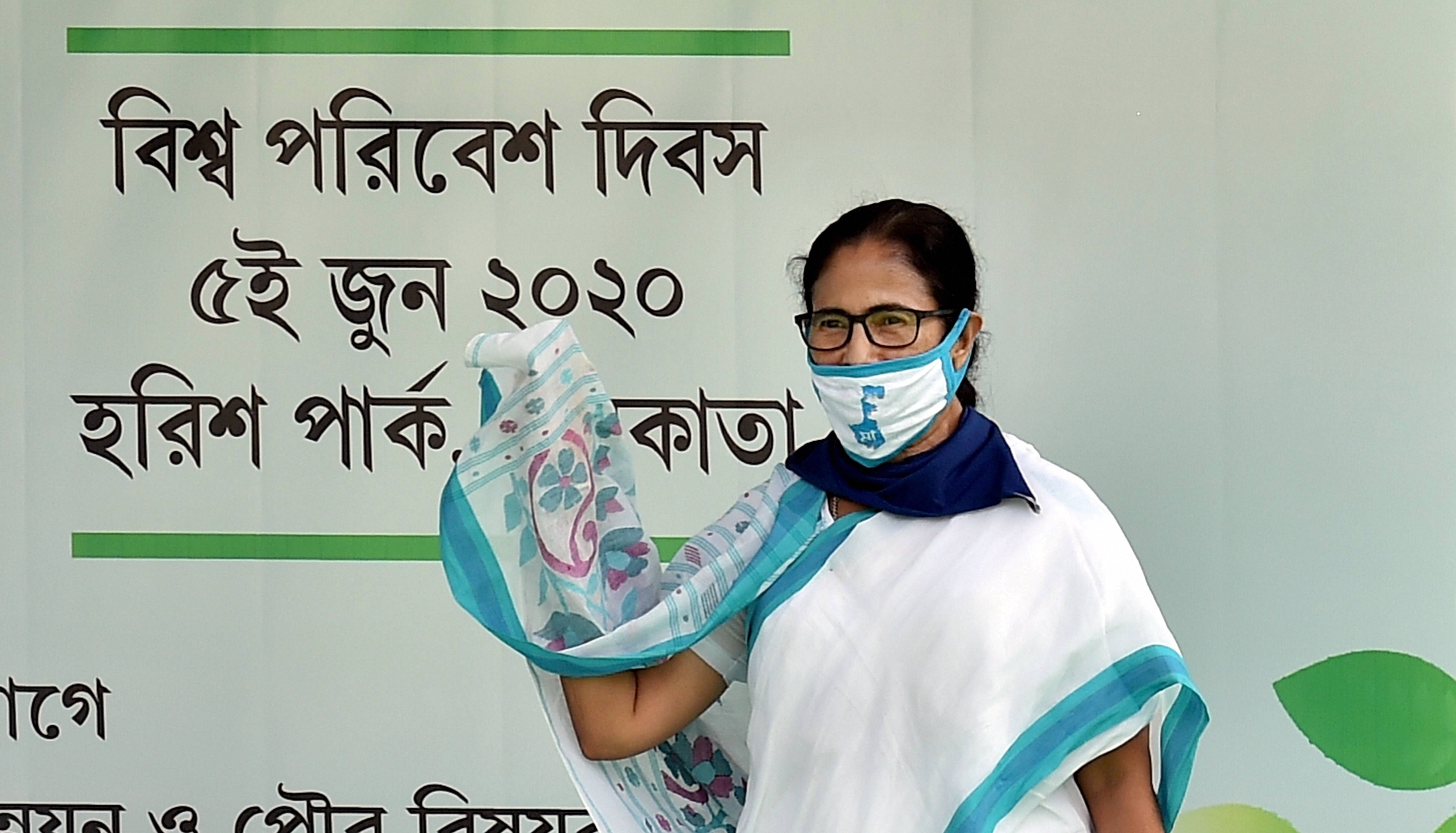 West Bengal Chief Minister Mamata Banerjee during the inauguration of Re-Greening project on the occasion of World Environment day, during nationwide Covid-19 lockdown, in Kolkata, Friday, June 5, 2020.