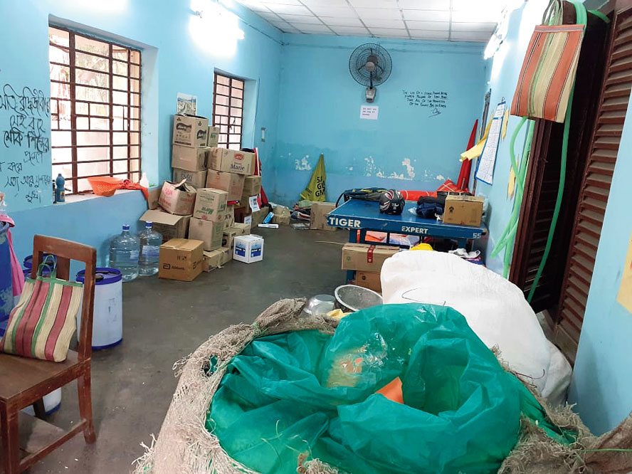 Relief materials in the store of the JU community kitchen before they were sent to the Sunderbans.
