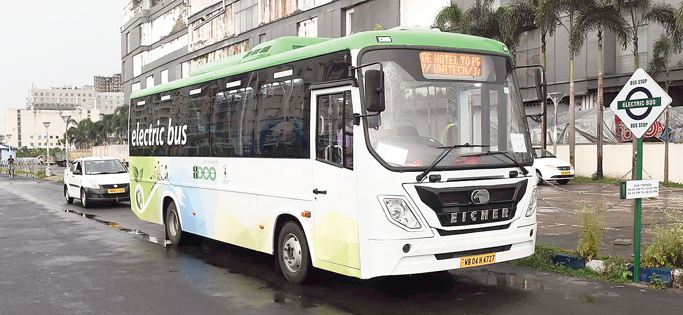 Electric buses, that ply across the township, reduce the carbon footprint