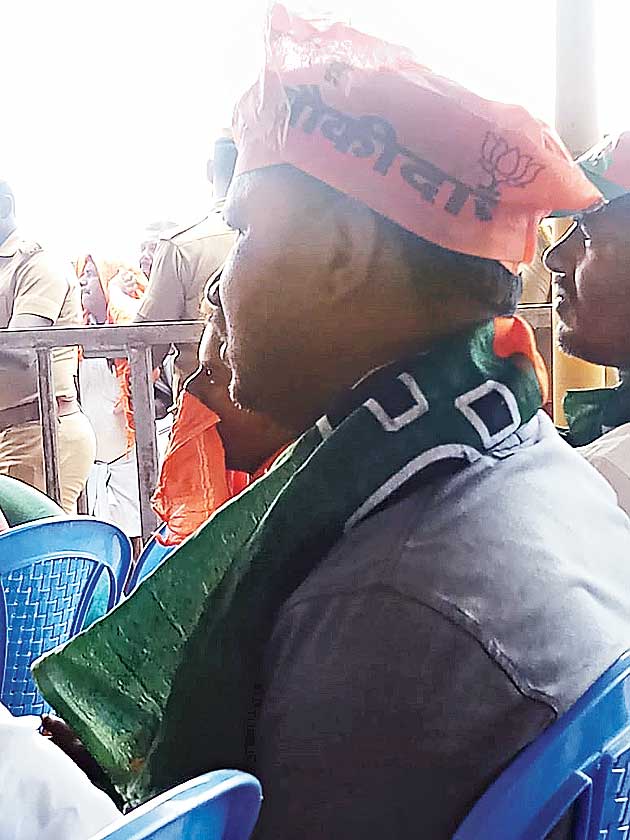 Caps given in the rally, which few could read or understand because they were in Hindi.