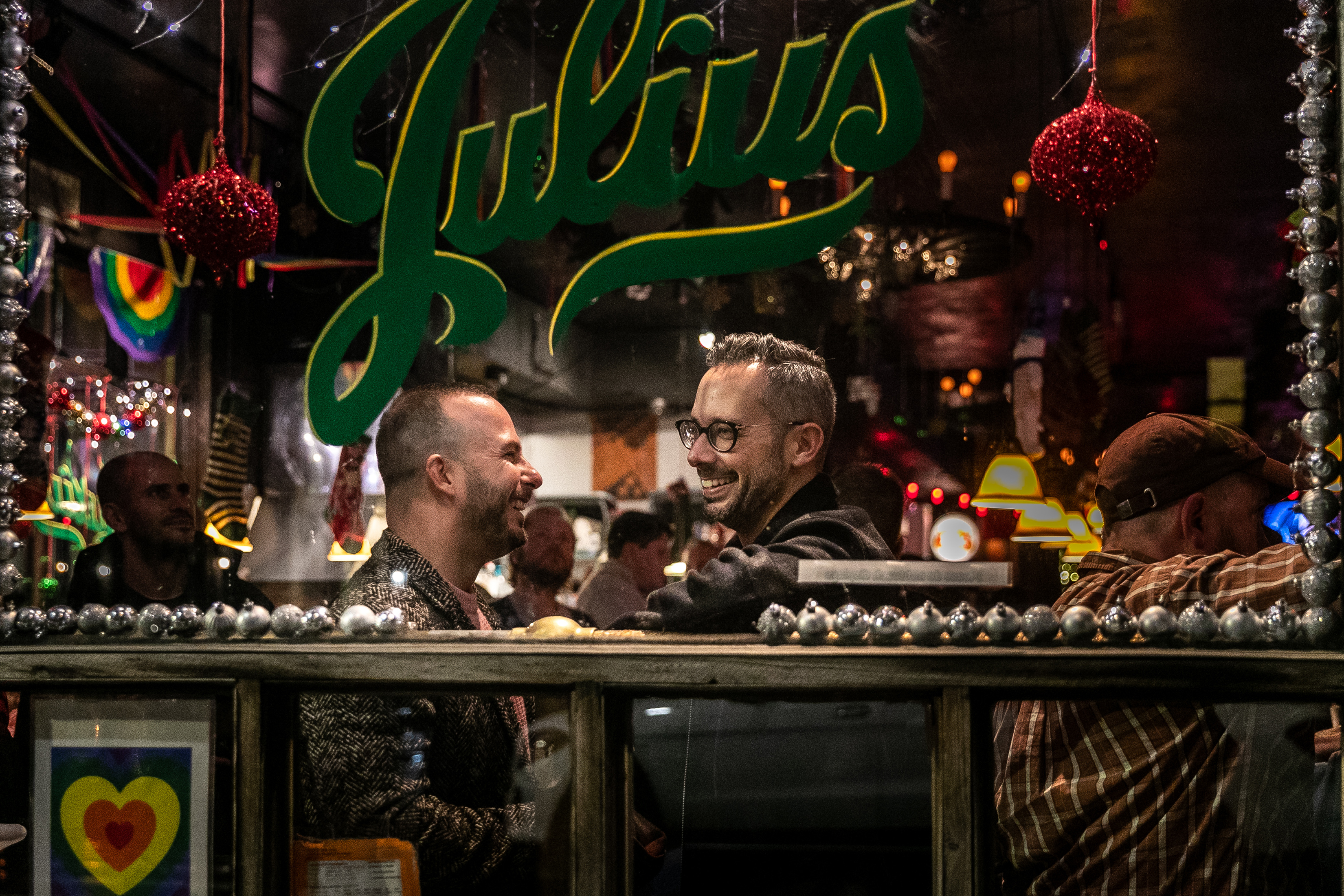 Yannick Nézet-Séguin (left) and partner Pierre Tourville at a bar in Manhattan.