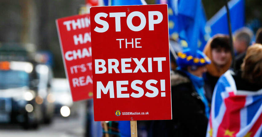 Pro-European demonstrators protest outside Parliament in London on Friday. 
