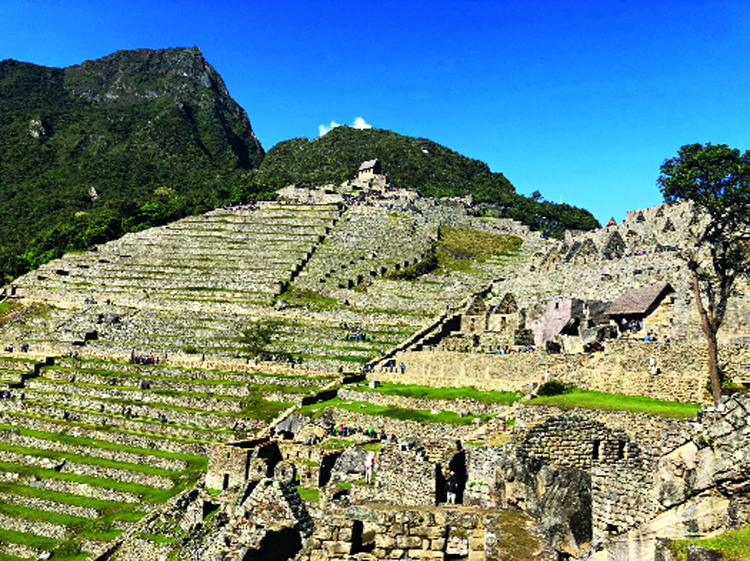 Stairway to the temples of Machu Picchu high up in the Andes.