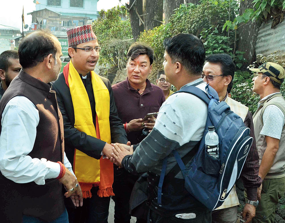 BJP candidate Raju Bista campaigning in the hills