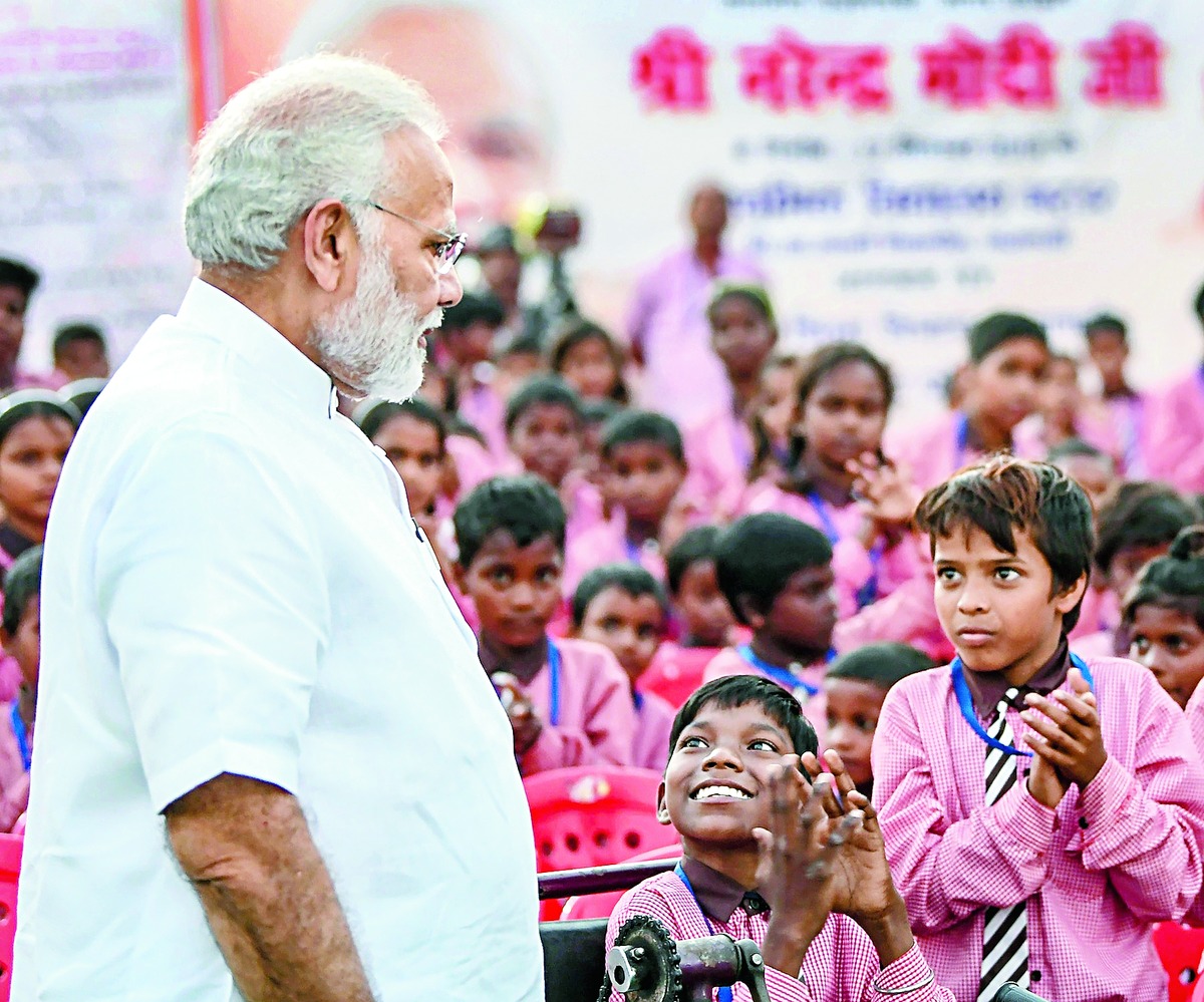 Modi at the school in Varanasi. 