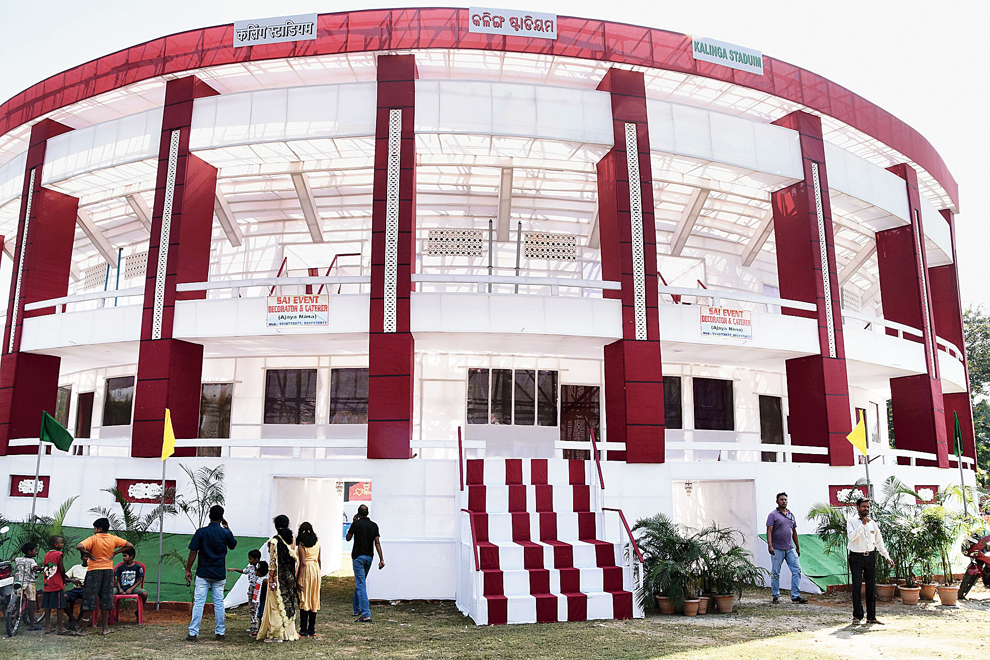 Prganisers of a Puja committee in Rourkela replicate the Kalinga Stadium to promote the Men’s Hockey World Cup to be held in Bhubaneswar in November.