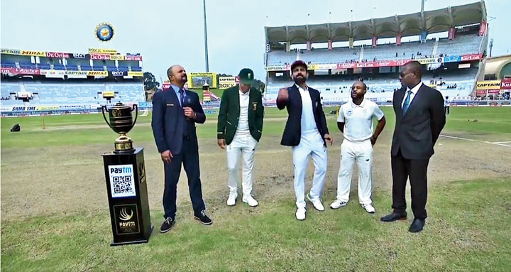 Virat Kohli at the toss with South Africa’s Temba Bavuma, who stood in for captain Faf du Plessis  Picture courtesy: ICC

