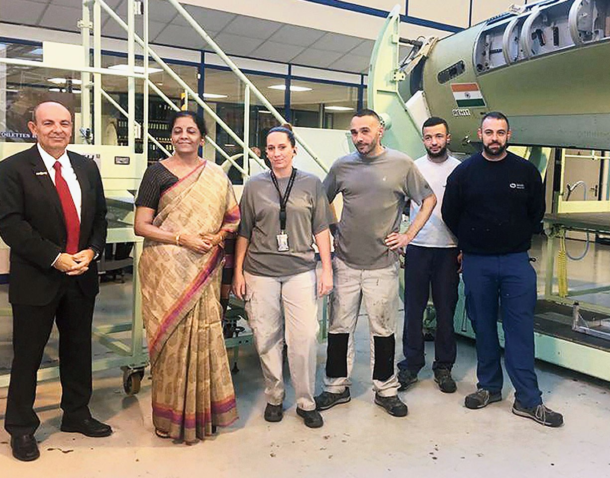 Defence minister Nirmala Sitharaman at a production facility of Dassault Aviation near Paris on Friday.