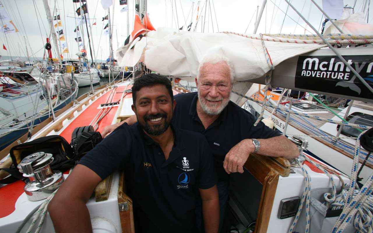 Commander Abhilash Tomy (left) with Sir Robin Knox-Johnston, the first winner of the Golden Globe Race in 1968.