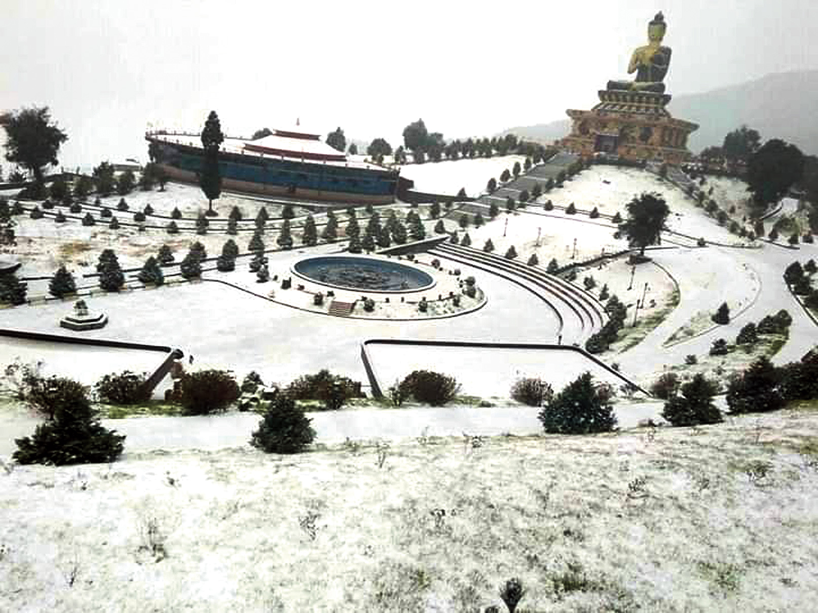 The snow-clad Ravangla in Sikkim on Friday.