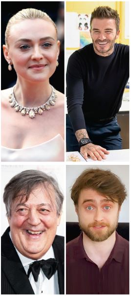 (L-R) Dakota Fanning, David Beckham, Stephen Fry and Daniel Radcliffe