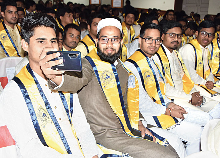 Milestone click: A degree recipient takes a selfie at the IIT(ISM) convocation in Dhanbad on Saturday. 
