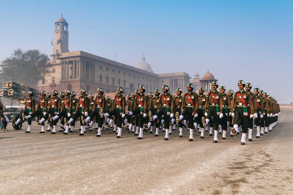 File photo (January 2018) of rehearsal activities on Rajpath for the Republic Day parade in New Delhi. No less than a Union minister had publicly felicitated men convicted of lynching a Muslim trader. Naturally, the men in uniform have taken a cue from their masters

