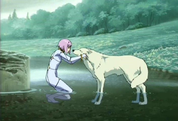 Cheza, the lunar flower personified, greets lone wolf Kiba on their quest to Paradise