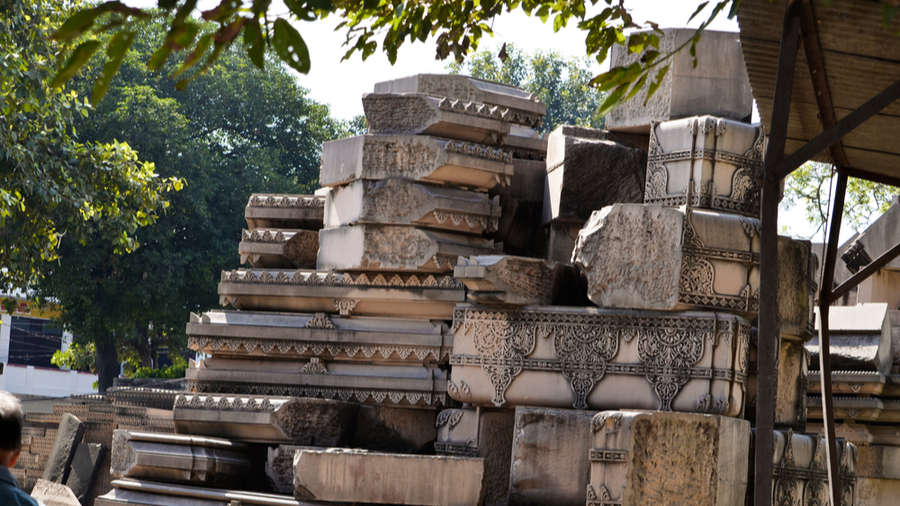 Stones at the Ramjanmabhoomi site in Ayodhya.
