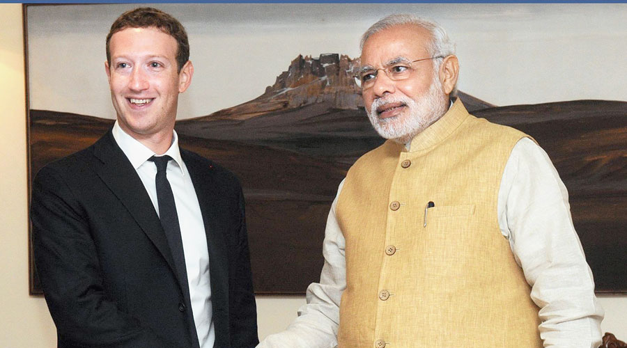 A picture uploaded by Narendra Modi on Facebook on September 13, 2015, shows the Prime Minister with Mark Zuckerberg 
