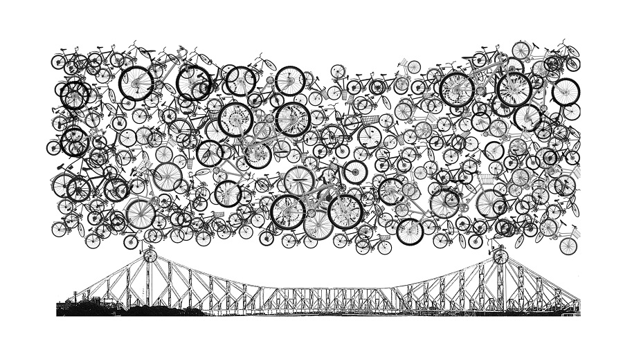 Near the Howrah Bridge Ink drawing by Ramesh Jhawar  Artfinder