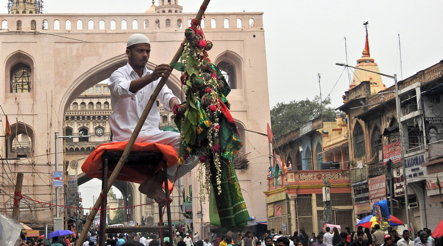 10th day of Muharram or Day of Ashura procession, mourning the death of Imam Hussein, September, 2018 in Hyderabad.
