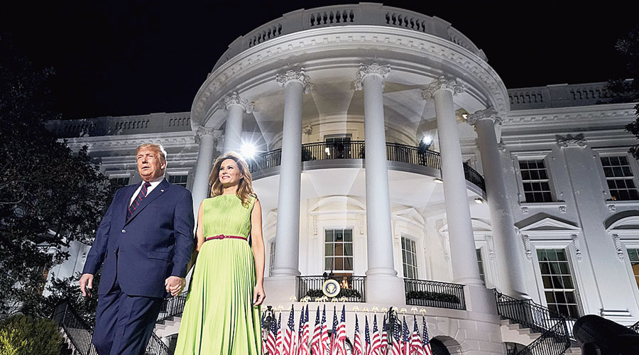 US President Donald Trump and First Lady Melania Trump at the South Lawn of the White House on the fourth day of the Republican National Convention.