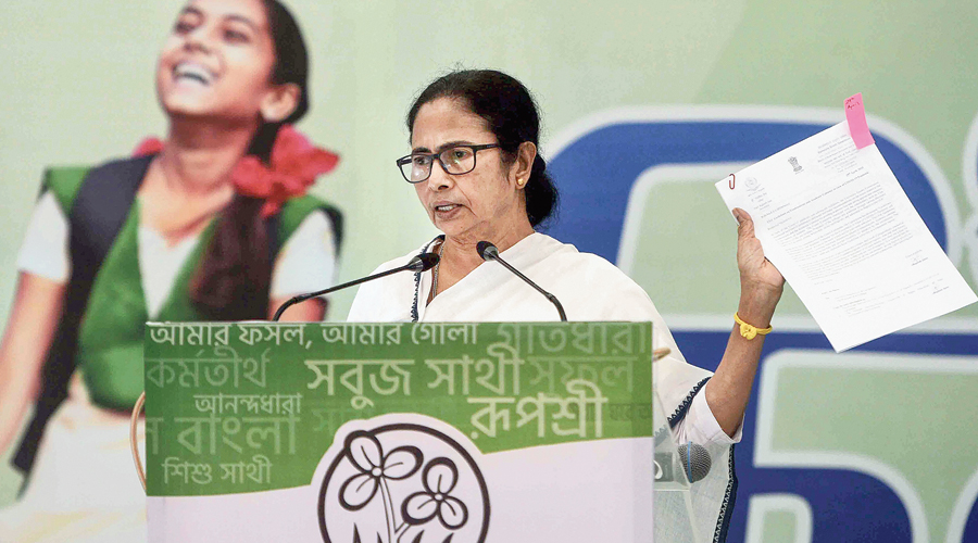 Chief minister Mamata Banerjee delivers the virtual  address on Friday