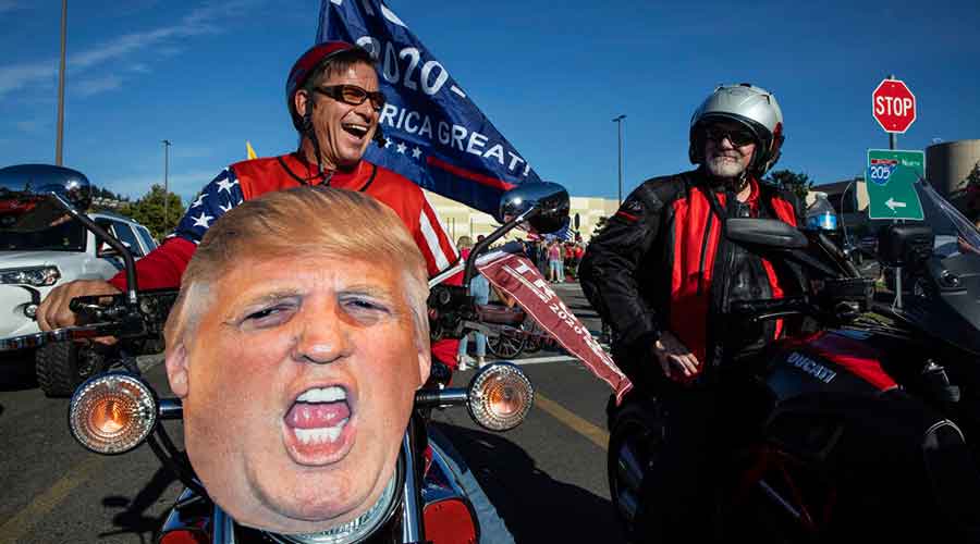 Supporters of President Donald Trump at a rally and car parade from Clackamas to Portland
