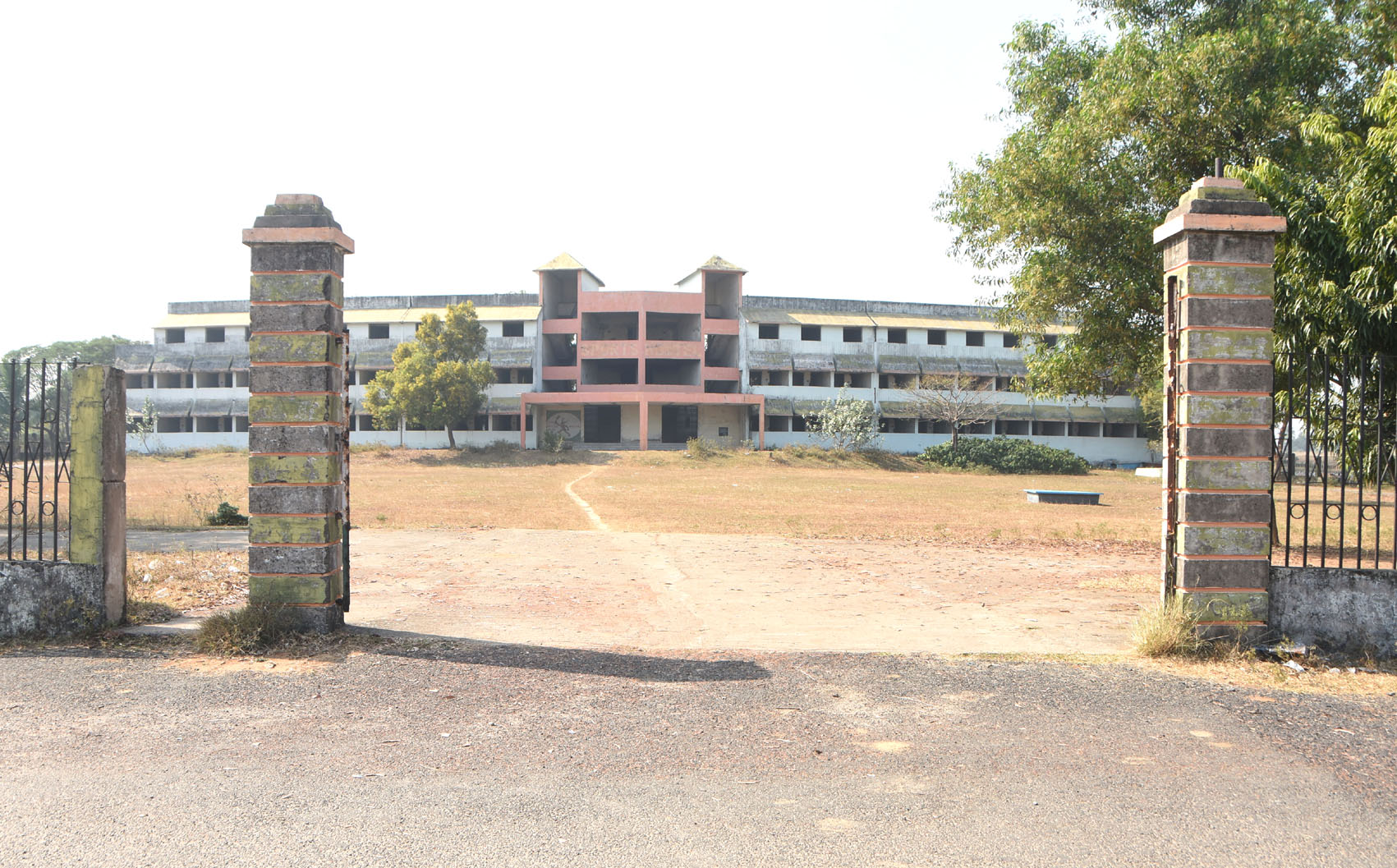 No gate between the entrance pillars at the Maithon sports complex in Dhanbad, on Friday.