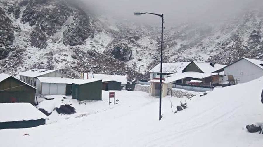 A locality covered by a thick blanket of snow near Tsomgo lake in East Sikkim