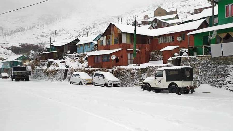 A road enveloped in snow in East Sikkim