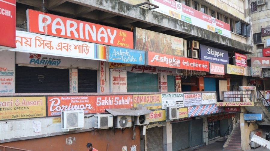 Shops stayed closed at Kamani Centre in Bistupur, Jamshedpur, on Tuesday.