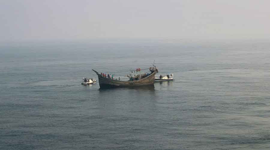 The Bangladeshi fishermen being rescued on Tuesday