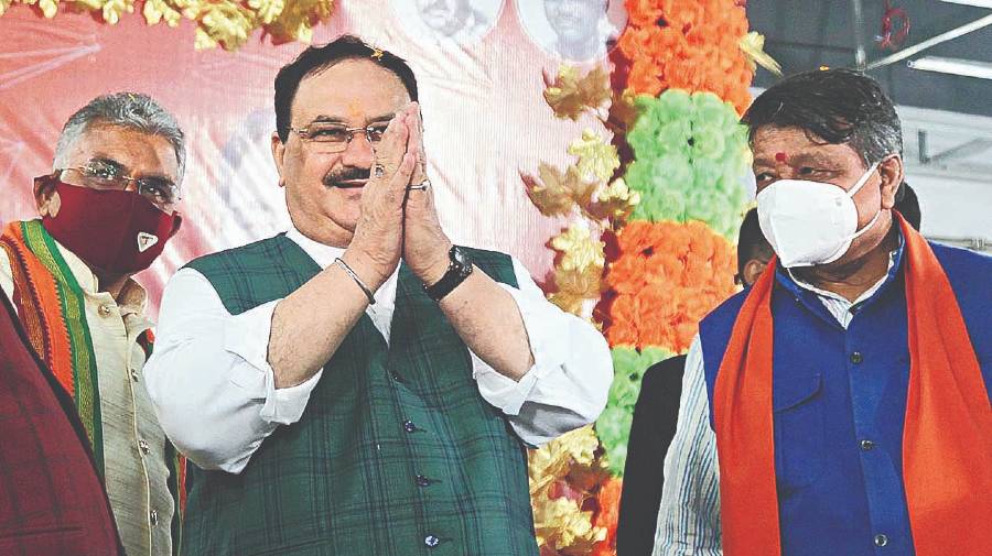 Nadda during the inauguration of the BJP’s election office in Calcutta  on Wednesday