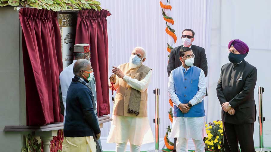 Modi during the foundation stone-laying ceremony of the new Parliament building in New Delhi on Thursday. 
