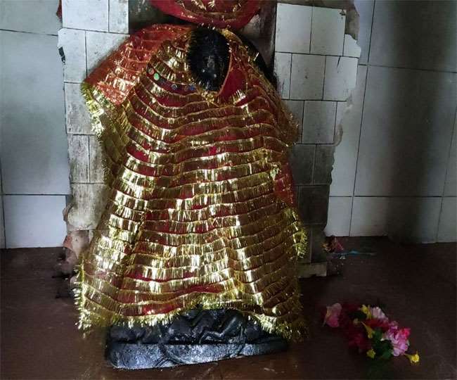 The idol of Devi Lemboiya after the theft in the temple in Chatra on Sunday.