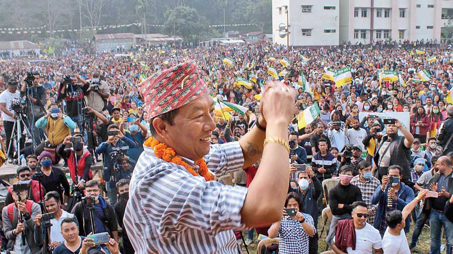 Binay Tamang at the rally in Sukna.