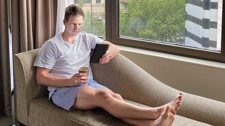 Steve Smith in a Twitter picture on Sunday. “Even when preparing for a Test match it’s important to have a little downtime and switch off, even if it’s just for an hour over your Sunday morning coffee,” said the Australian star.