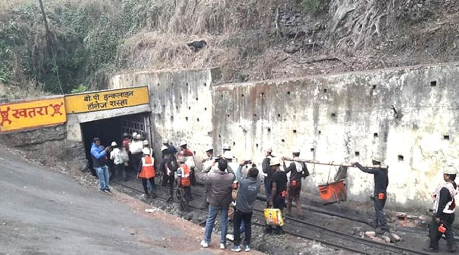 Rescue operations being carried out at Khudia colliery at Mugma in Nirsa block of Dhanbad on December 8, the day of the tragedy. 