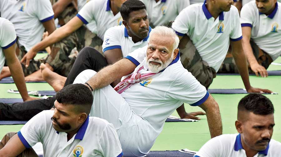 Modi at an International Yoga Day event in  Ranchi last year 