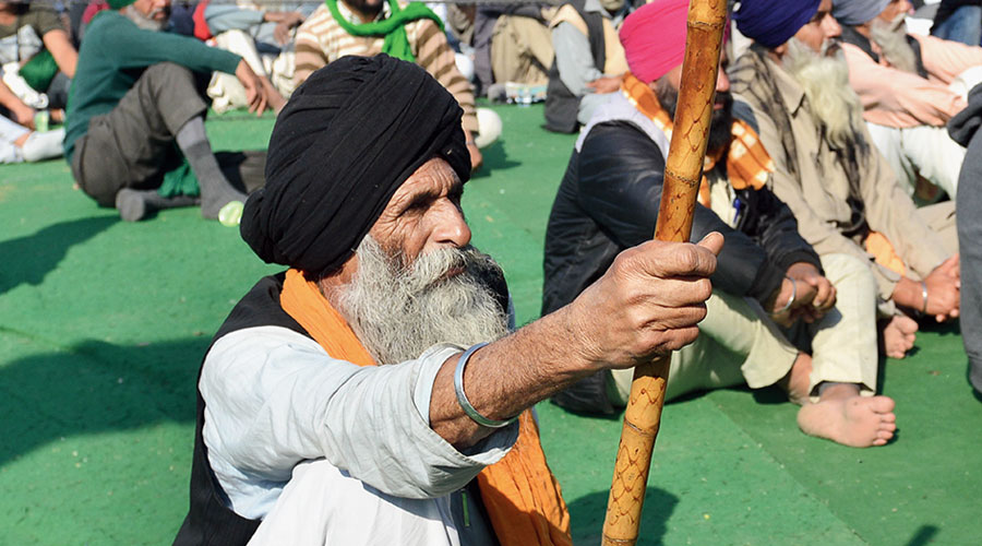 A farmer at the protest at Singhu border on Friday. 